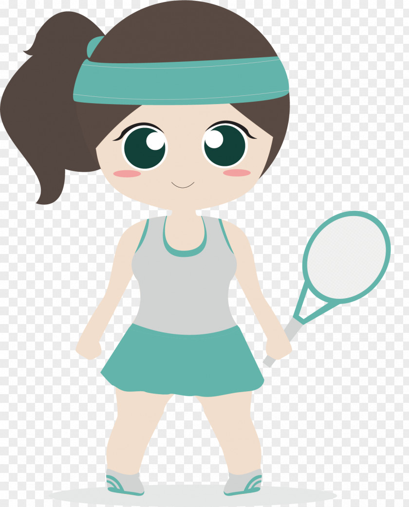 Vector Hand-painted Female Hair Ball Athletes Sport Cartoon Illustration PNG