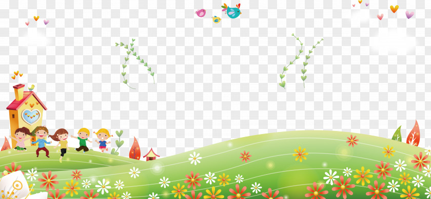 Cartoon Children Outside The Suburbs To Enjoy Scenery Background Child PNG