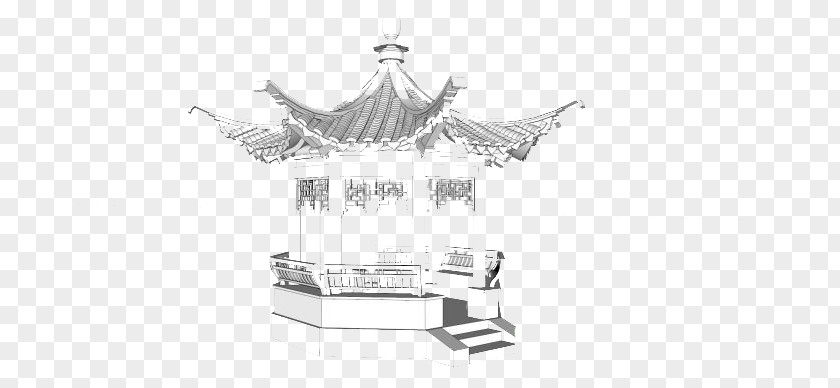 A Vague House Black And White Graphic Design Chinese Pavilion PNG