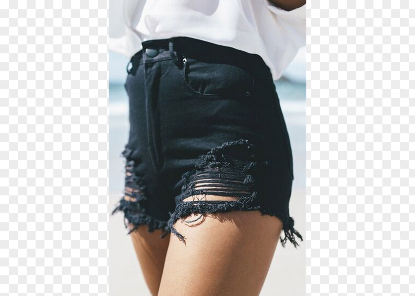 High Waisted Holes Shorts Jeans Denim Clothing Pants PNG