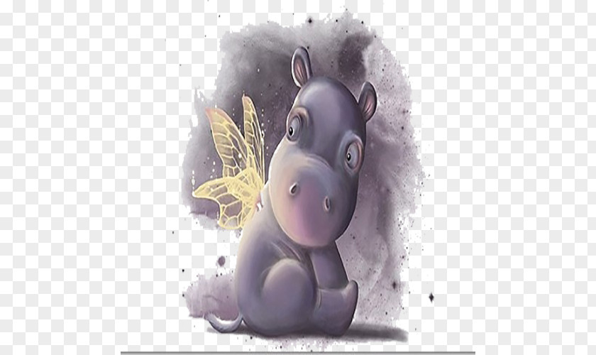 Purple Butterfly Hippo Illustrator Cartoon Illustration PNG