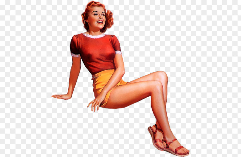 Pearl Frush Pin-up Girl Artist Poster PNG girl Poster, others, smiling woman wearing red shirt and orange bottoms clipart PNG