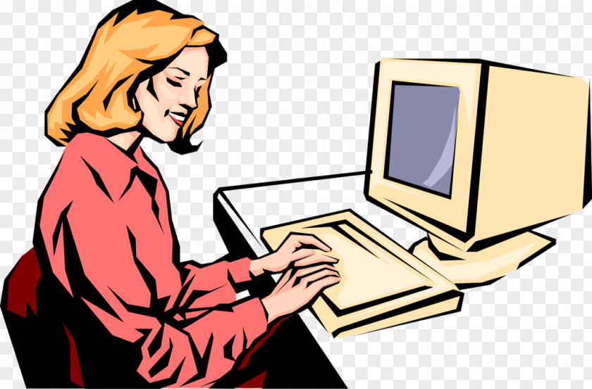 Computer Woman Typing Clip Art PNG