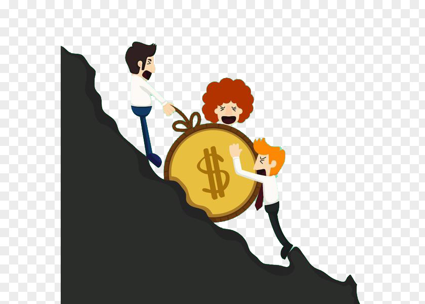 Three Men Pushing A Coin Up The Hill Cryptocurrency Poverty Bitcoin Gold Blockchain Illustration PNG