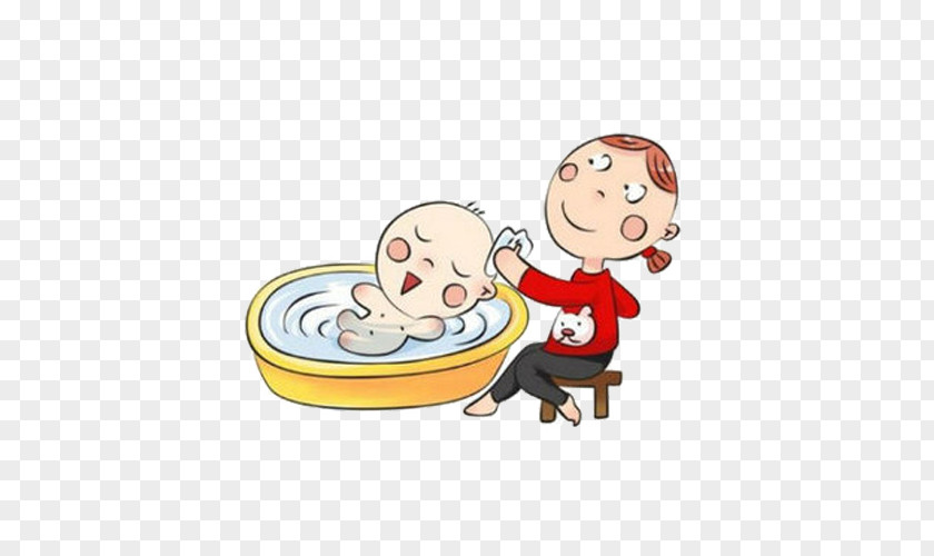 Cartoon Baby Bath Picture Material Bathing Infant Postpartum Confinement Child PNG