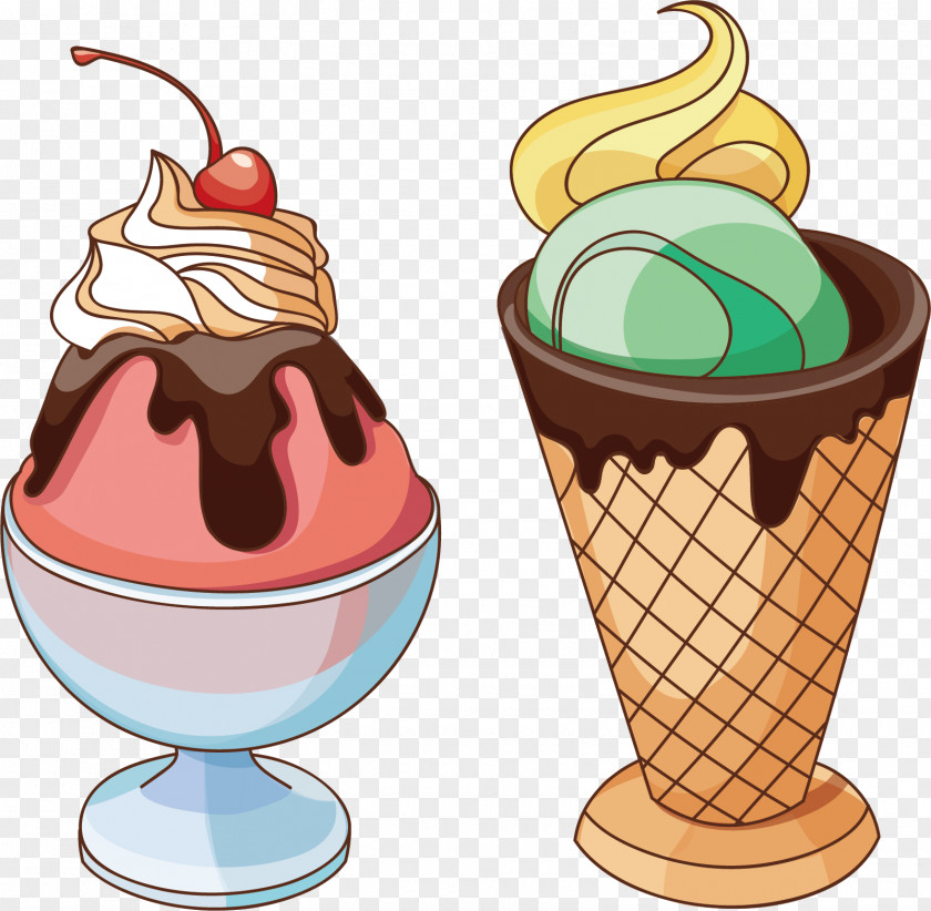 Cartoon Ice Cream Cone Waffle Chocolate PNG