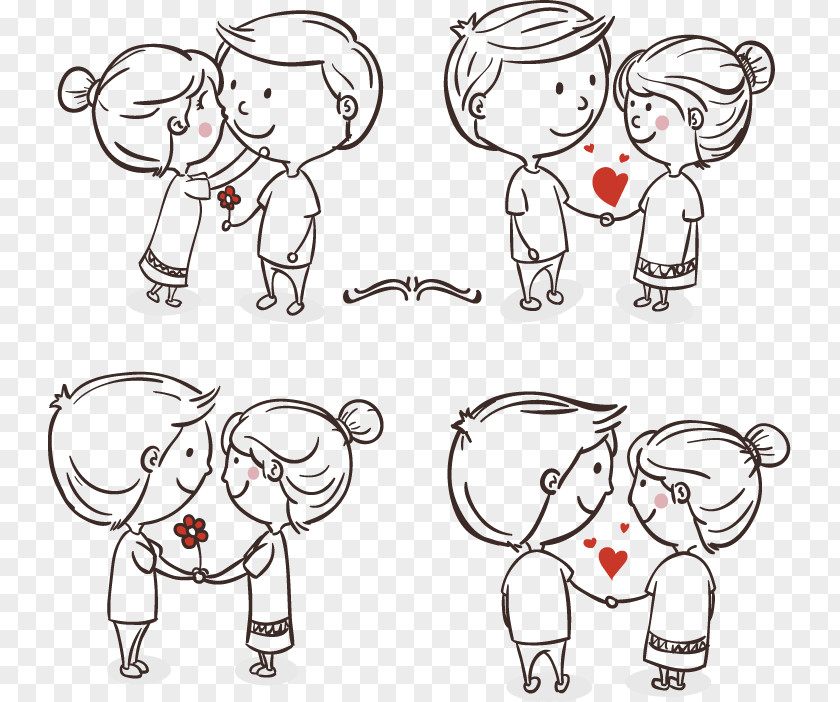 Romantic Hand-painted Couple Drawing Romance Love Cartoon PNG