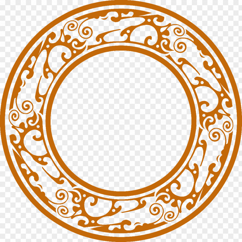 Orange Simple Circle Border Texture Chinoiserie PNG
