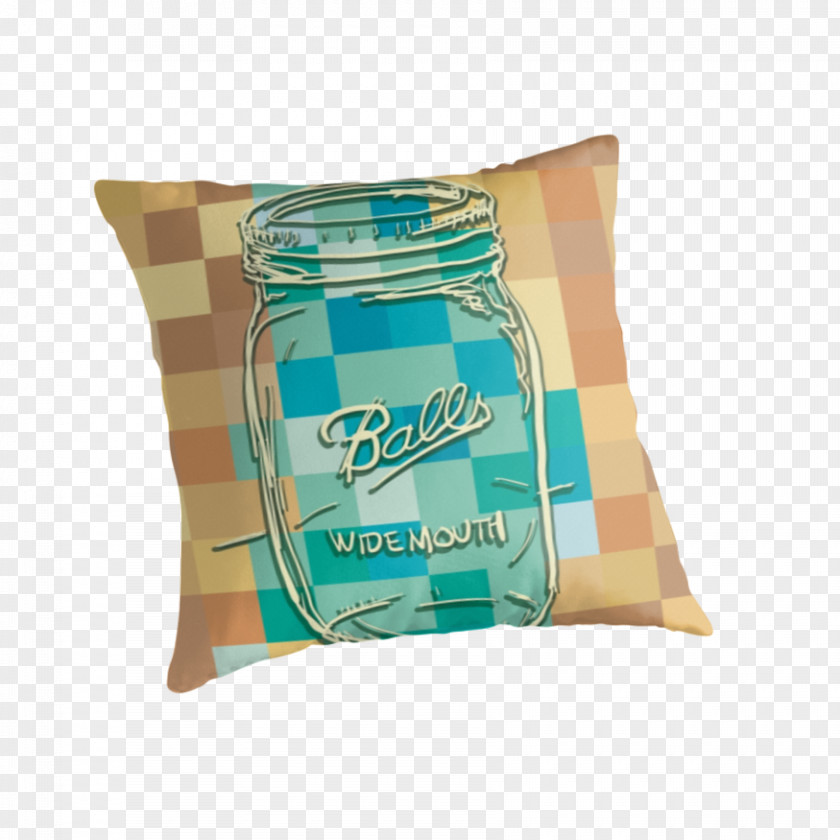 Mason Jar Cushion Pillow Turquoise PNG