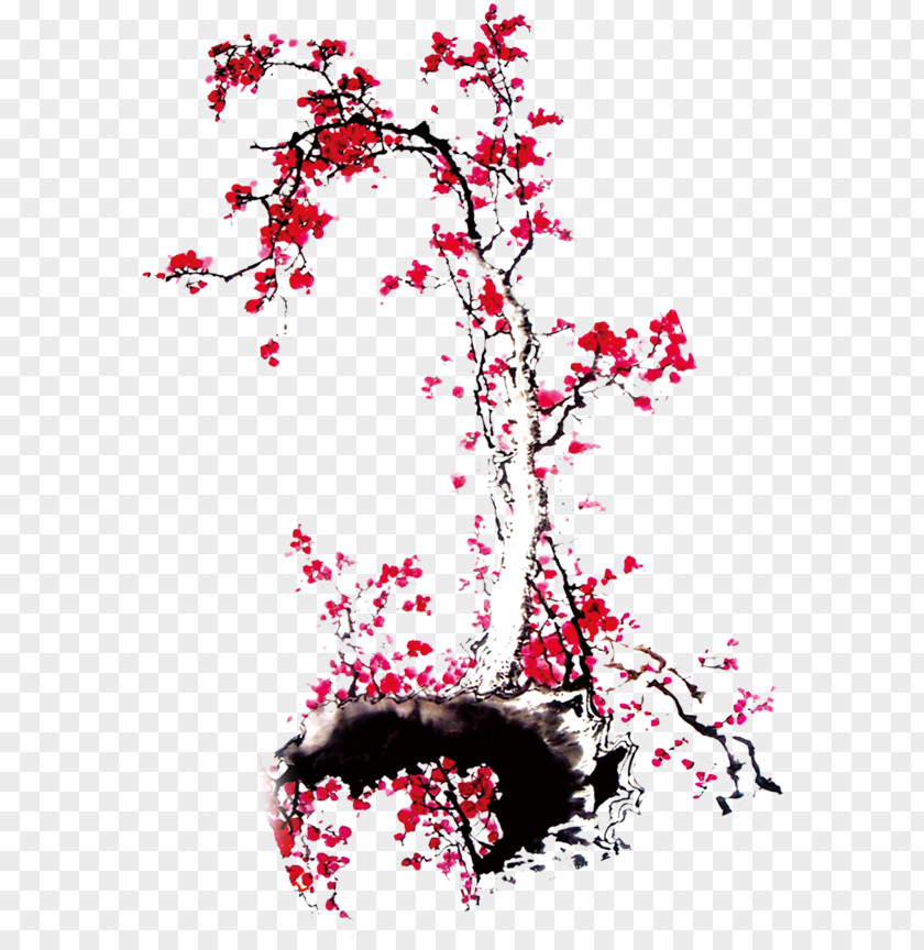 Plum Flower Su Shi Ink Wash Painting Petal Blossom PNG