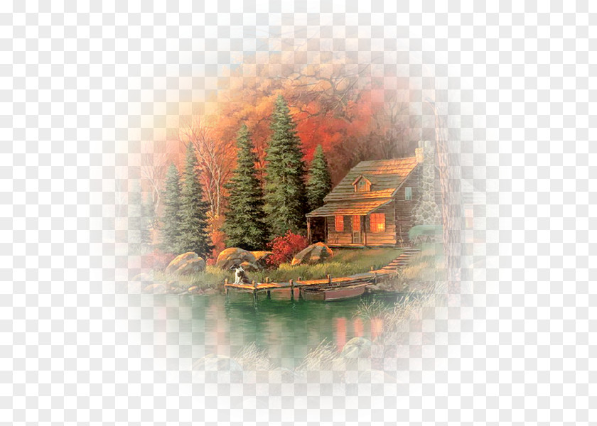 Painting Art Autumn Image Log Cabin PNG