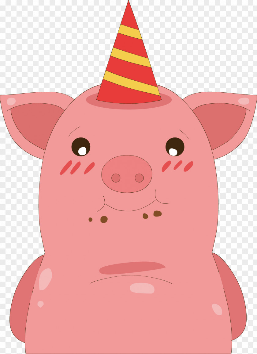 Pink Pig Vector Domestic Party Hat Snout Cartoon Illustration PNG