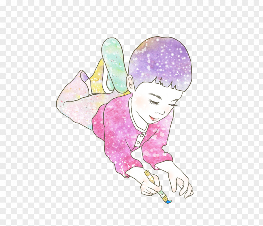 Cartoon Children Watercolor Painting Illustration PNG