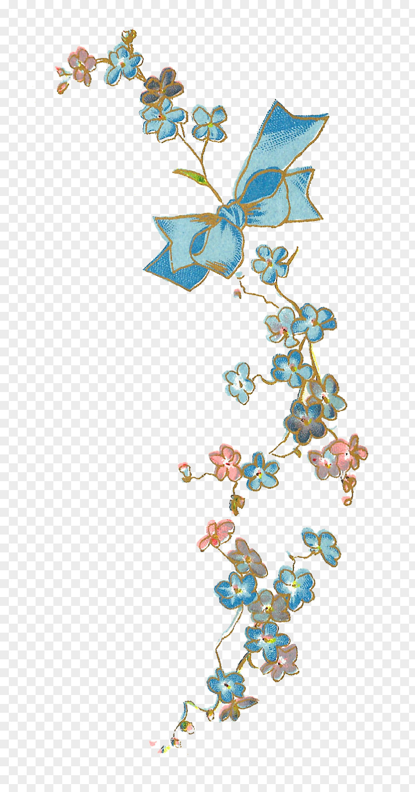 Blue Floral Flower Scorpion Grasses Vintage Clothing Clip Art PNG