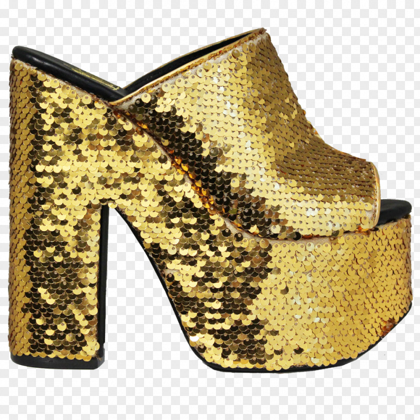 Gold Sequins High-heeled Shoe PNG