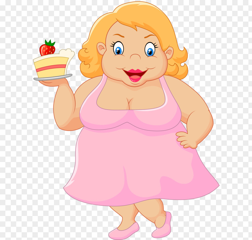 Fat Woman Holding Cake Illustration PNG