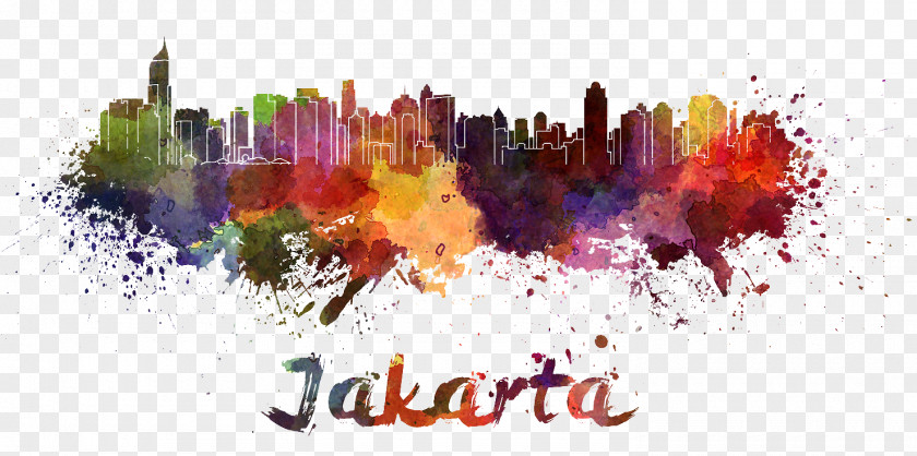 Watercolor Skyline Jakarta Royalty-free PNG