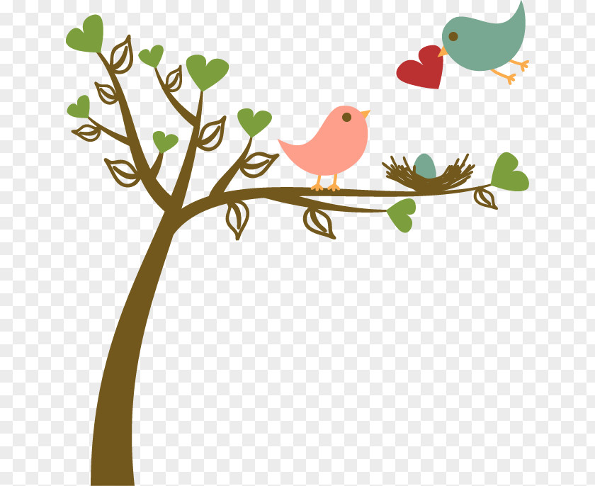 Hand-drawn Cartoon Bird Tree Pattern Rosy-faced Lovebird Wedding Invitation Yellow-collared PNG