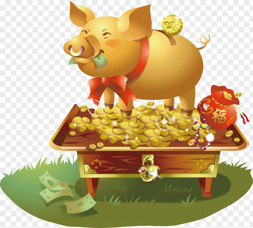 Creative Gold Pig Euclidean Vector Illustration PNG