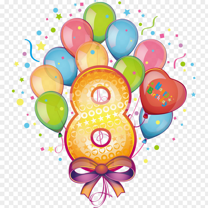 Number 8 And Ball Birthday Cake Balloon Greeting Card Clip Art PNG