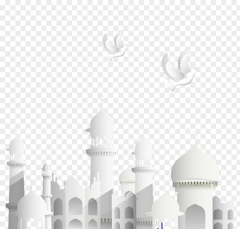 Creative Islamic Architecture And Pigeons Vector Material PNG