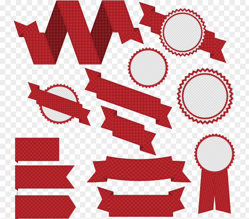Red Plaid Ribbon And Label Vector Material Lace PNG