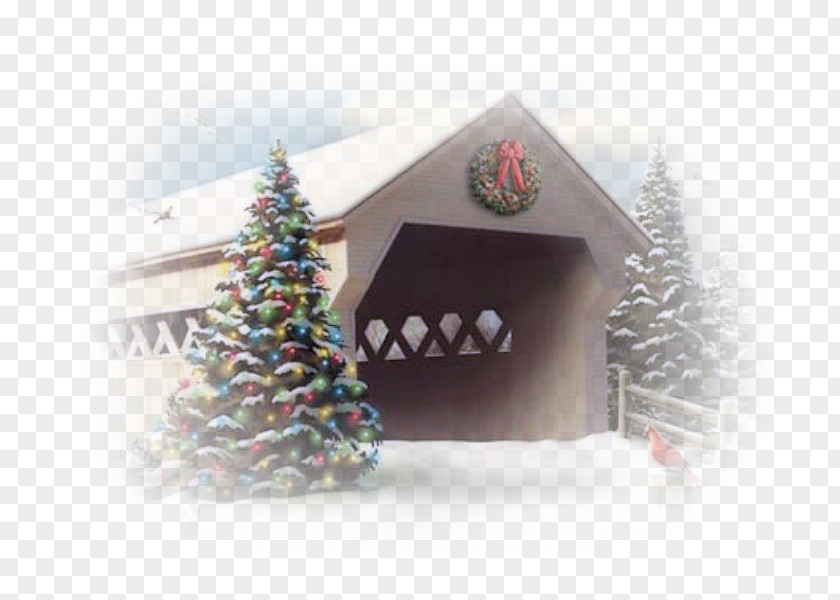 Hello Winter Ponn Humpback Covered Bridge Christmas Ornament Tree PNG