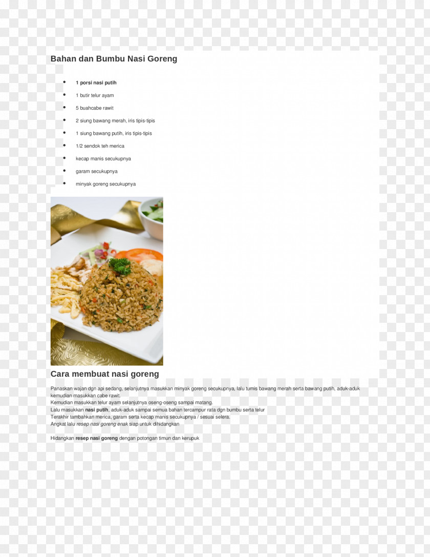 Indonesian Cuisine Nasi Goreng Food Recipe PNG