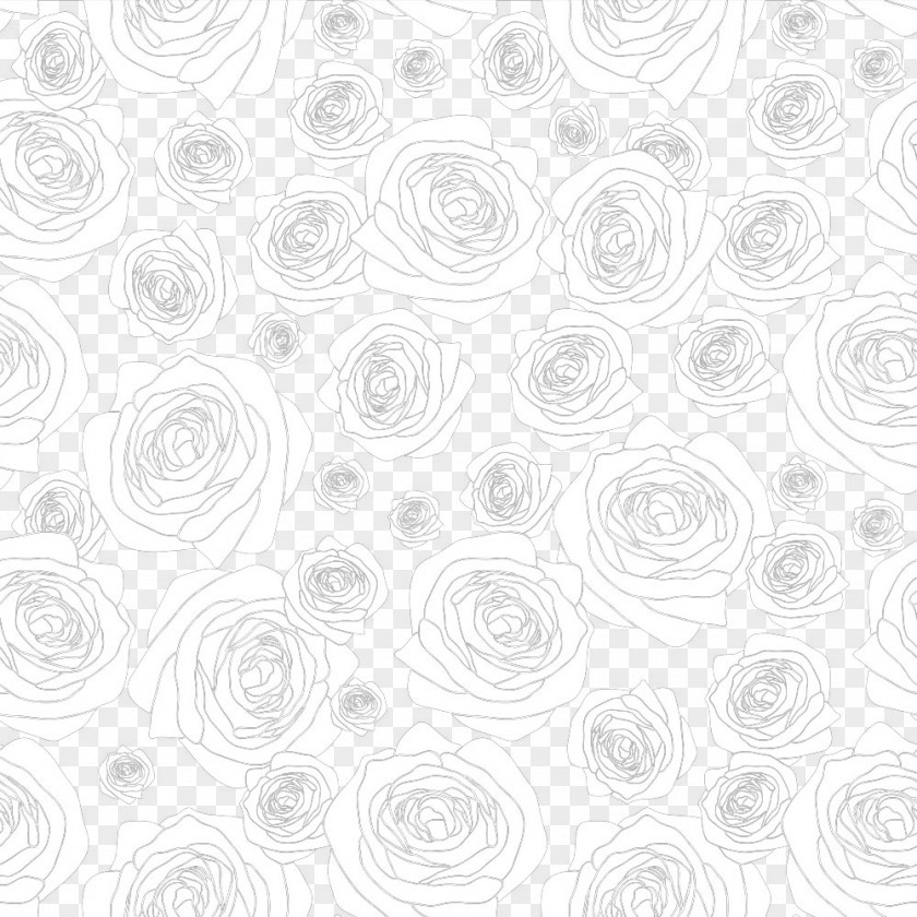 Rose Sketch Pattern White Textile Black PNG