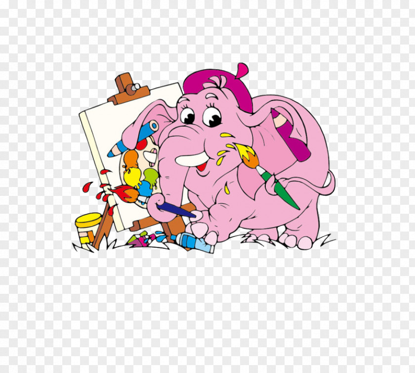 Elephant Painting Cartoon Clip Art PNG