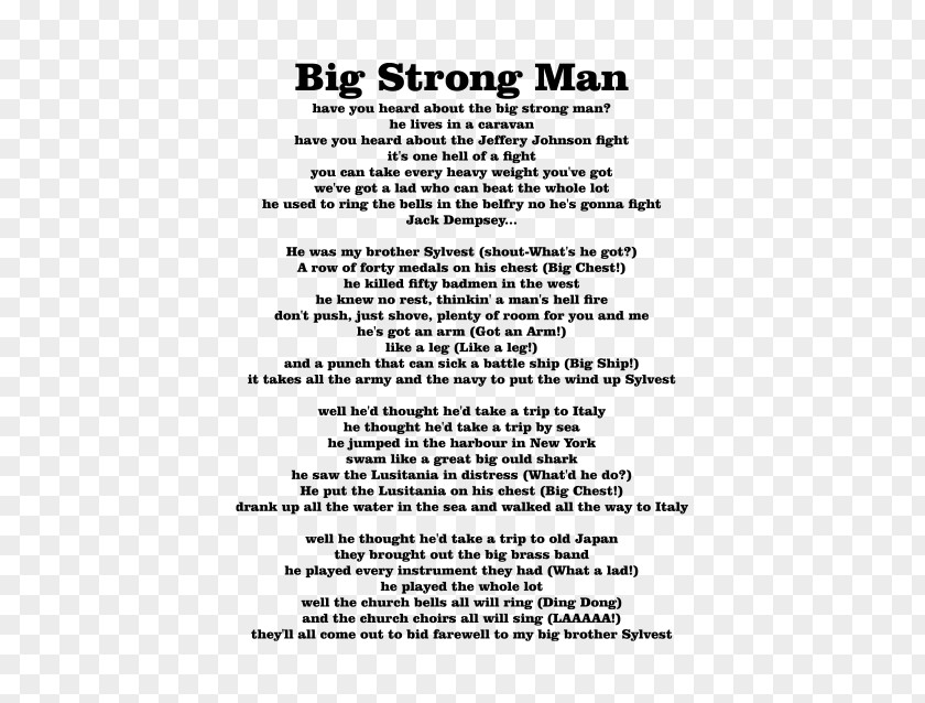 Strong Man Big Restaurant Sogen Song Lyrics Menu PNG