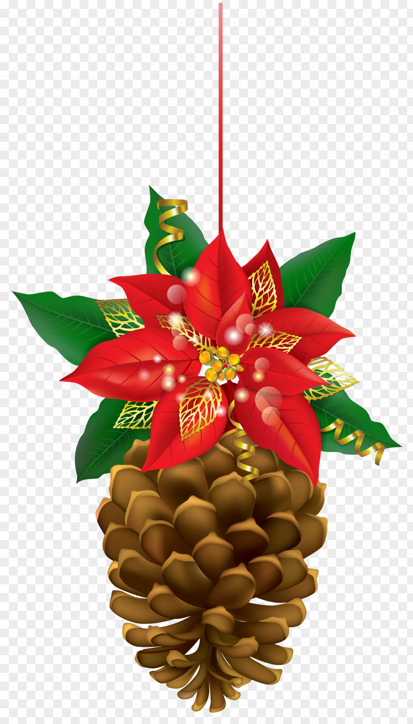 Christmas Pinecone With Poinsettia Clipart Image Clip Art PNG
