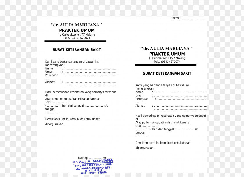 Document Physician Dr. Dimas Aulia. W, SKed. Letter PNG