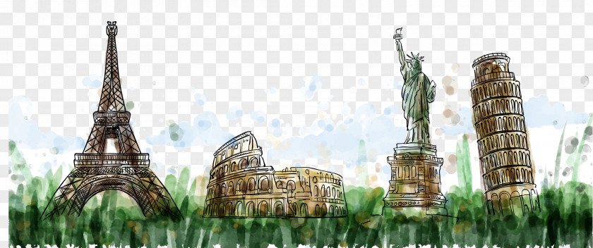 Drawing World Travel Attraction Statue Of Liberty Italy Download Monument Watercolor Painting PNG
