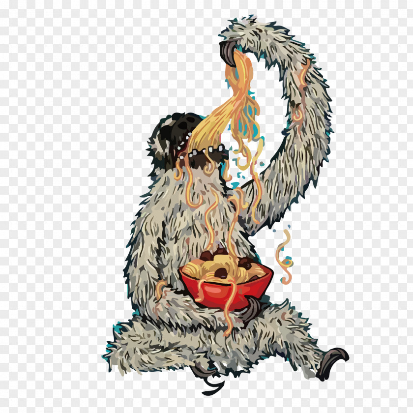 Eating Orangutans Spaghetti With Meatballs Orangutan Sloth Illustration PNG