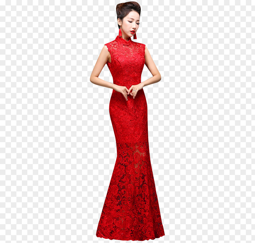 Chinese Wedding Dress Evening Gown Cheongsam Bride PNG