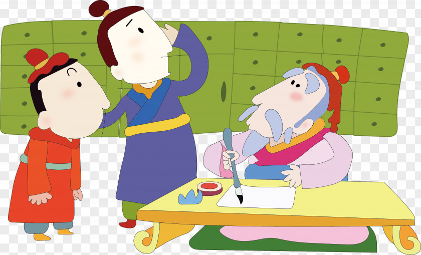 Old Man And Child Chengyu Illustration PNG