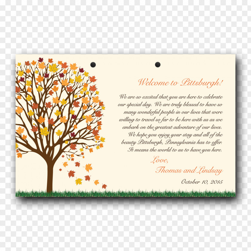 Welcome To Wedding. Wedding Invitation Reception Autumn Place Cards PNG