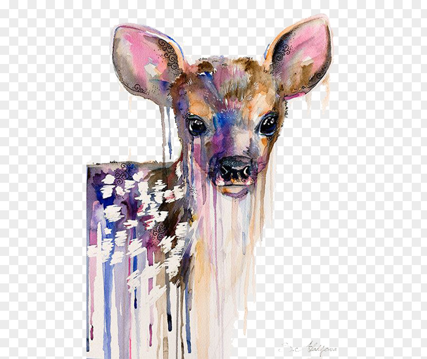Oil Painting Of Deer Watercolor Art Portrait PNG