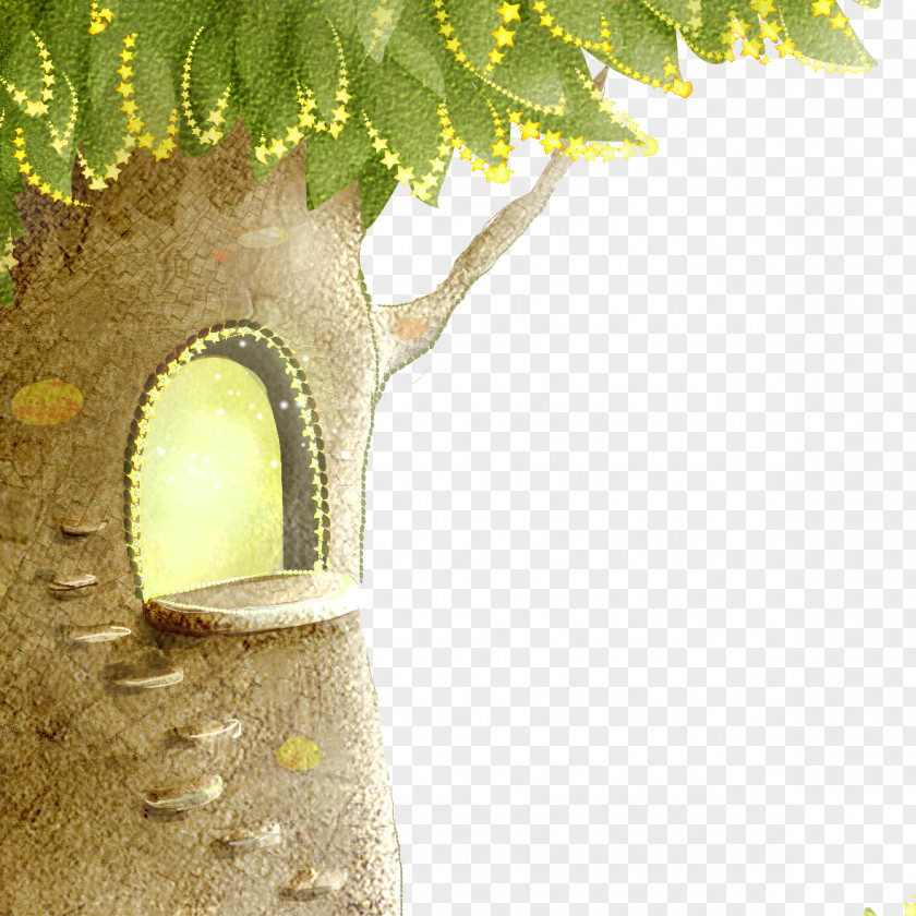 Hand-painted Tree House Wall Wallpaper PNG