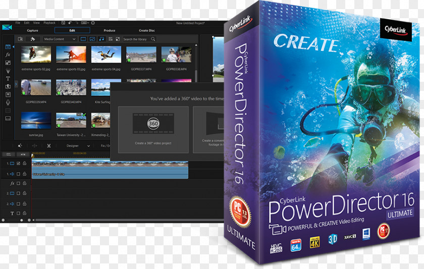 Powerdirector CyberLink PowerDirector 16 Ultimate Video Editing Software Computer PNG