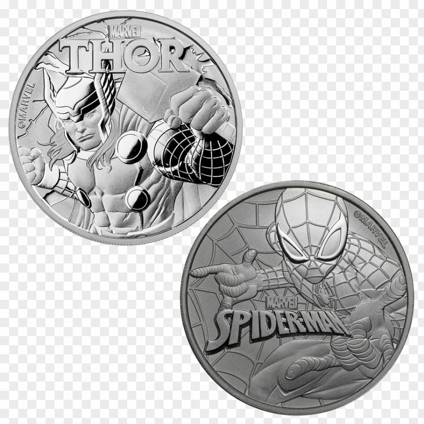 Silver Coin Thor Perth Mint Black Panther Spider-Man Iron Man PNG