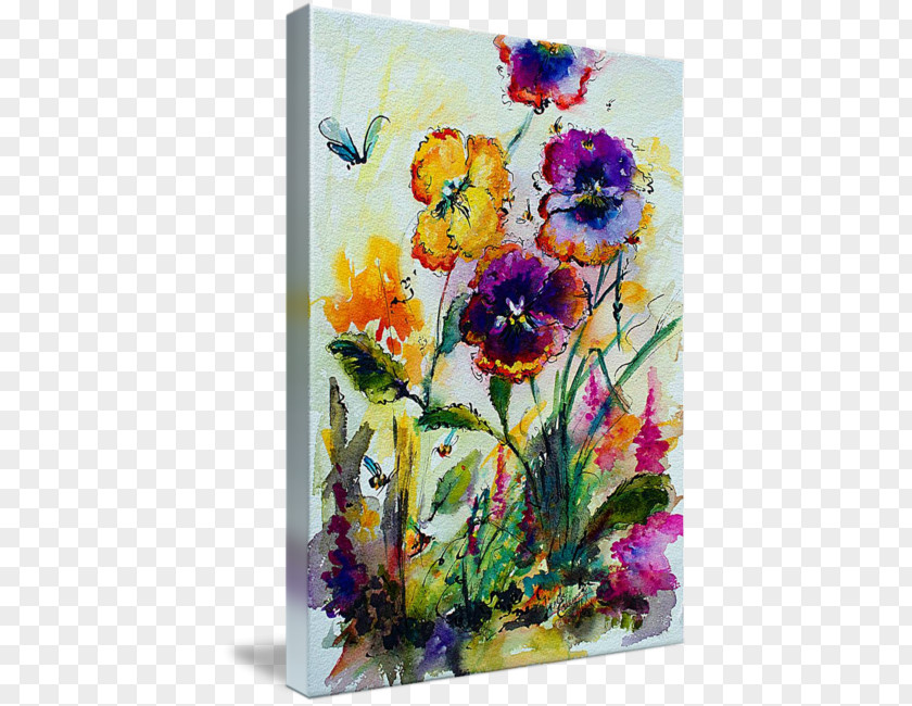 Watercolor Bee Floral Design Acrylic Paint Cut Flowers Flower Bouquet PNG