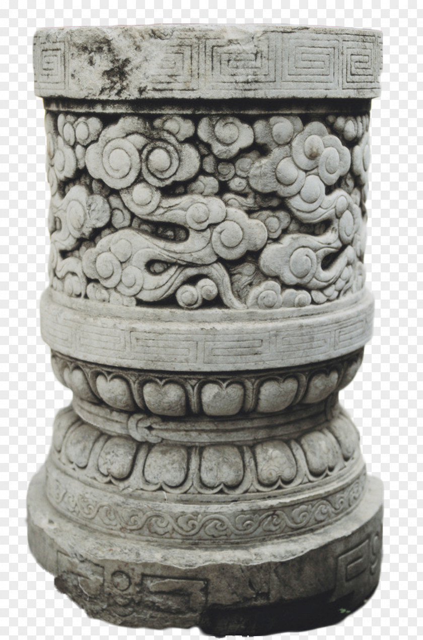Chinese Wind Cylindrical Stone Sculpture Column PNG