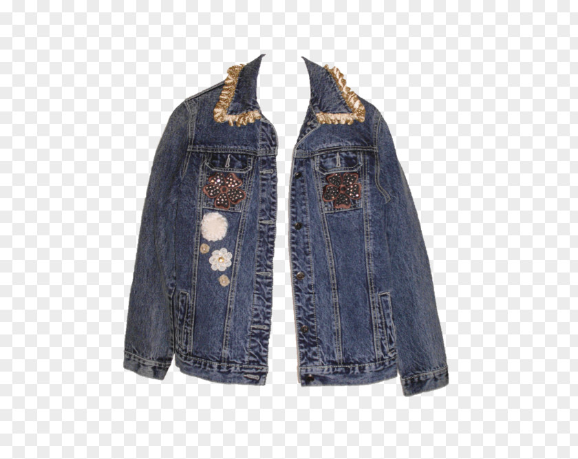 Boho Style Jeans Denim Jacket Pocket Sleeve PNG