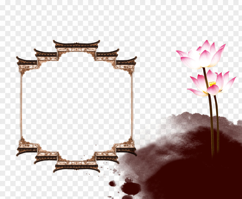 Lotus Arch Budaya Tionghoa Chinoiserie Ink Wash Painting Poster PNG