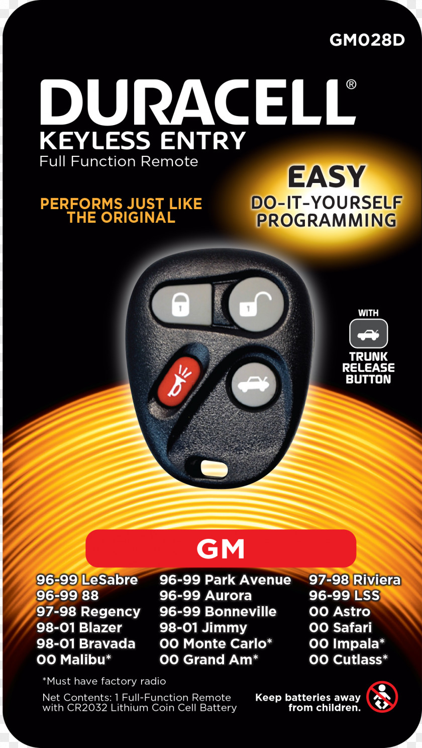 Key Remote Keyless System Car Chevrolet Duracell PNG