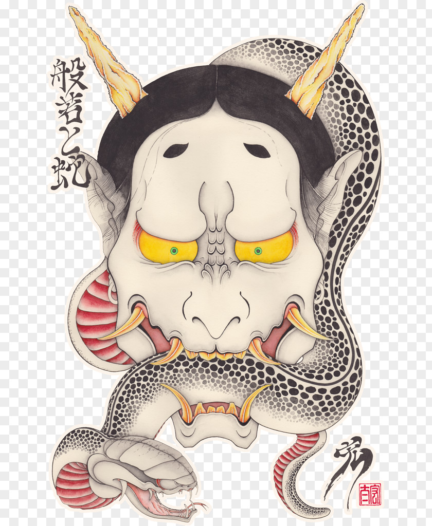 Snake Kijo Hannya Tattoo Mask PNG