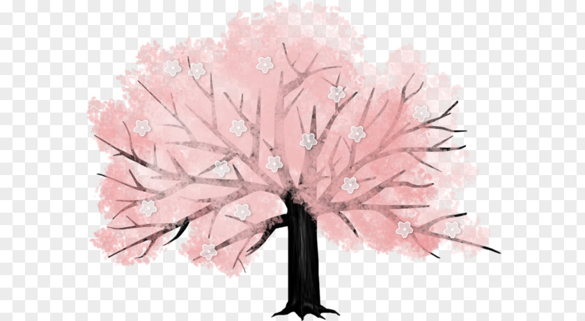 Cartoon Painted Pink Cherry Tree Blossom Drawing PNG