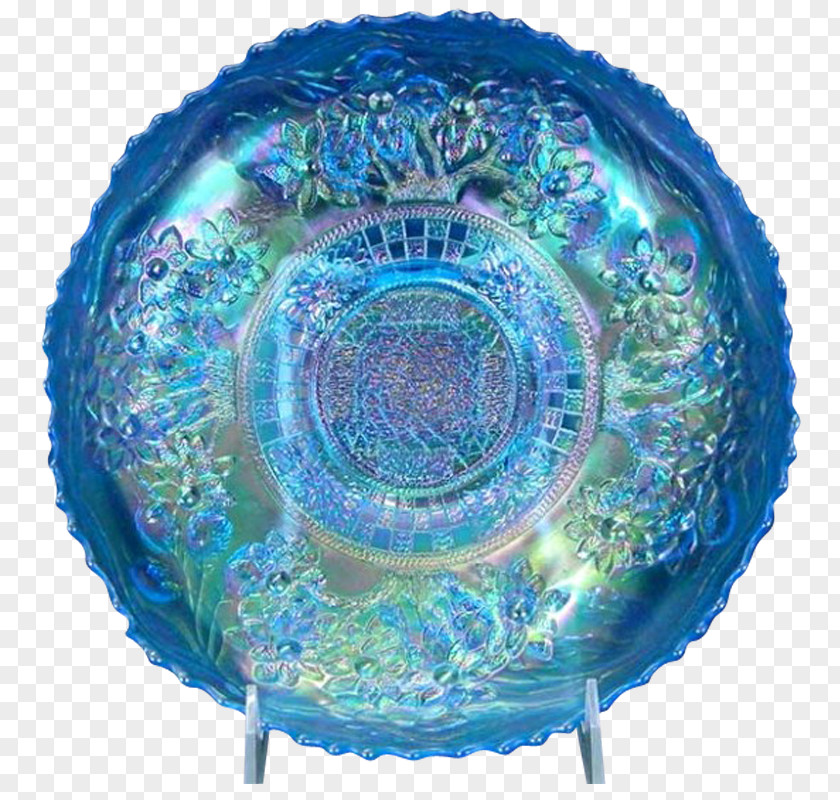 Custard Bowl Blue Carnival Glass Green Punch PNG